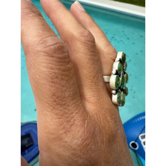 Sonoran Mountain Turquoise Southwestern Cluster Sterling Silver Statement Ring - Picture 5 of 12